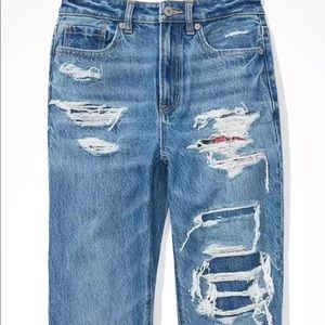American Eagle Patched Mom straight jeans, Size 16 long and high rise